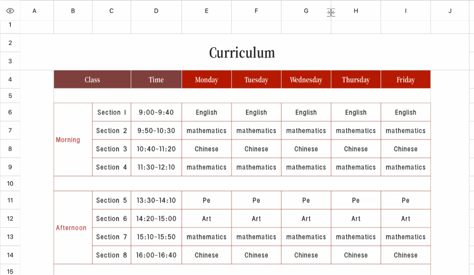 Simple course schedule